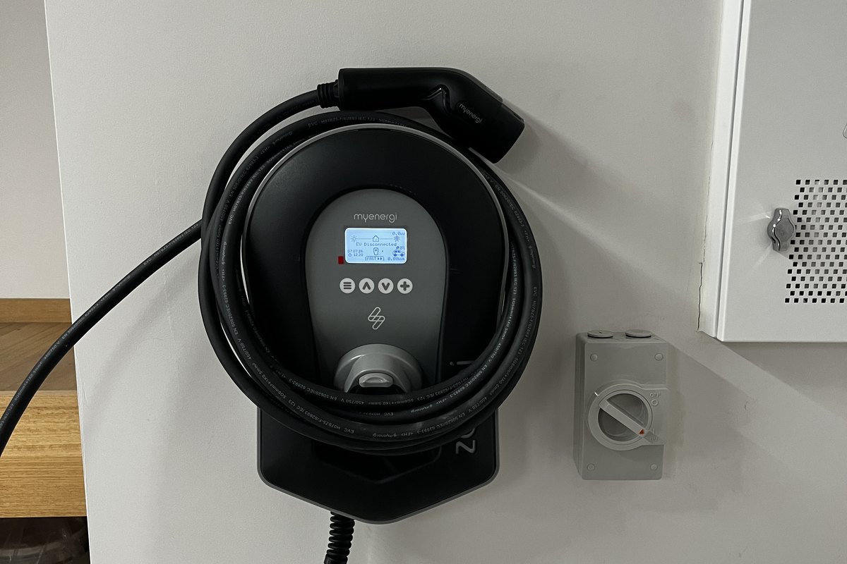 myenergi Zappi EV charger installed with a tidy conduit run and isolator, by SALTD Electrical in Pakenham